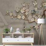 Birds with Beige Flowers