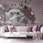 Tree and birds on clouds