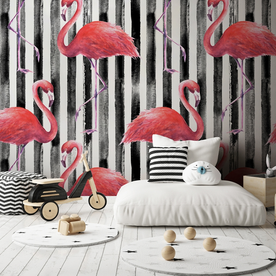 4 Black Stripes and Flamingos - Image 1