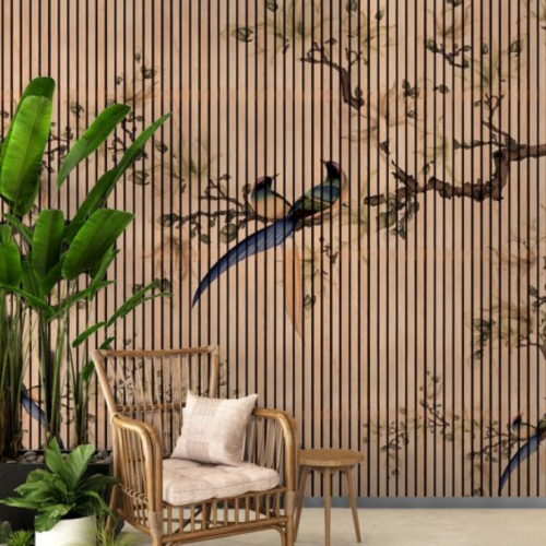 Divided Stripes with Birds and Branches