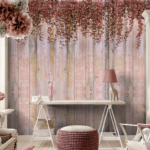 Shabby chic wood with leaves