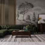 Textile Background Mixed with Landscape and Wood Slats