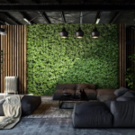 Stripes Wooden Slats with Green Leaves