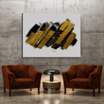Abstract Paint Brush Black with Gold