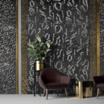 Calligraphy Mixed with Concrete and Golden Stripes