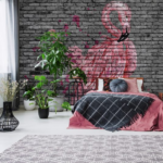 Flamingo on Grey Bricks