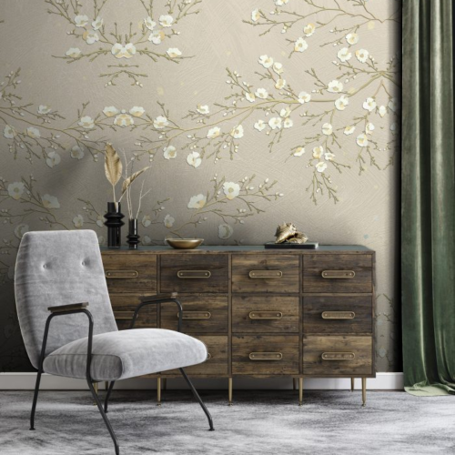 Imposing flowers with branches on rough textures