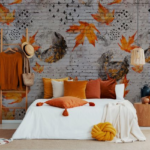 Orange Leaves on Bricks