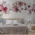 Shabby chic bricks with watercolored flowers