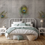 Peackock Feathers on Concrete Texture