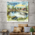 Watercoloured Houses and Lake