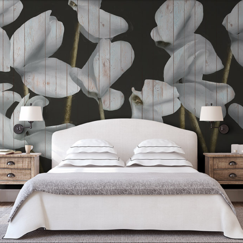 White flowers mixed with wood stripes