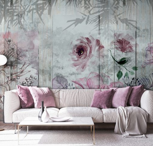 Wooden flowers with tropical shadows