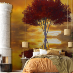 Manipulated Red Tree with Clouds