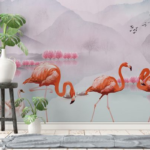 Combination of Birds and Foggy Mountains