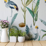 Crane Birds with Leaves