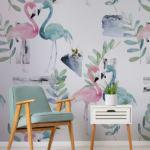 Pink and Blue Flamingos in Watercolour