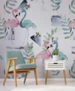 Pink and Blue Flamingos in Watercolour