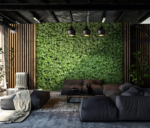 Stripes Wooden Slats with Green Leaves