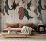 Dropped leaves mixed with wood stripes